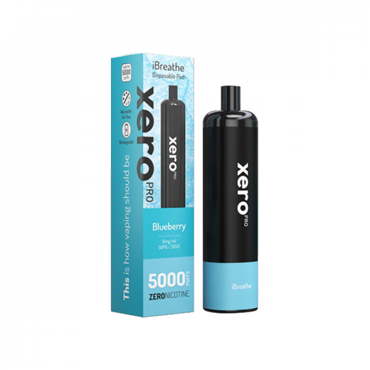 0mg iBreathe Xero Pro Disposable Vape Pod 5000 Puffs - Flavour: Blueberry