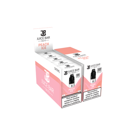 20mg Juice Bar Salts 10ml Nic Salts - Pack Of 5 (50VG/50PG) - Flavour: Peach Ice