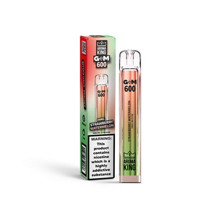 0mg Aroma King GEM 600 Disposable Vape Device 600 Puffs - Flavour: Strawberry Watermelon