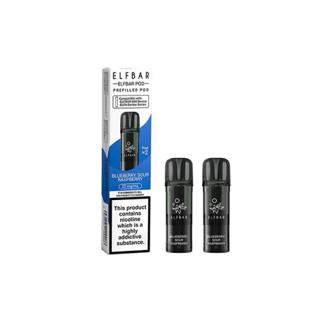 20mg Elf Bar 600 Prefilled Pods 2ml 1200 Puffs - 2 Pcs - Flavour: Blue Sour Raspberry