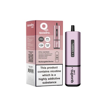 20mg Quadro 2.4K Pod Vape Kit 4 in 1 - 2400 Puffs - Color: Pink Series 20mg Quadro 2.4K Pod Vape Kit 4 in 1 - 2400 Puffs - Color: Pink Series
