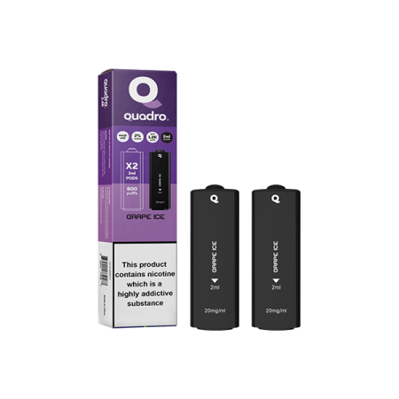 20mg Quadro 2.4k Replacement Pods - 2ml - Flavour: Grape Ice 20mg Quadro 2.4k Replacement Pods - 2ml - Flavour: Grape Ice