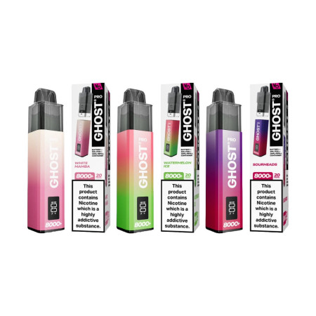 20mg Ghost Pro 8000+ By Vapes Bars Prefilled Pod Vape Kit - Flavour: Blueberry Raspberry Cherry